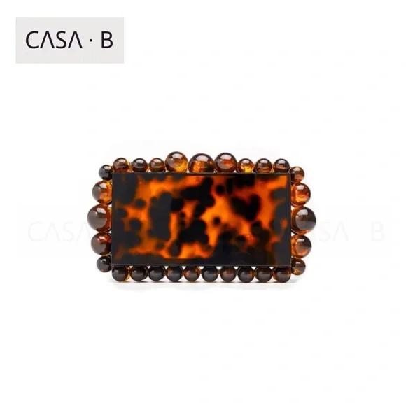 5⭐️CASA B | NERI Beaded Acrylic Clutch Bag in Tortoise - Picture 2 of 3